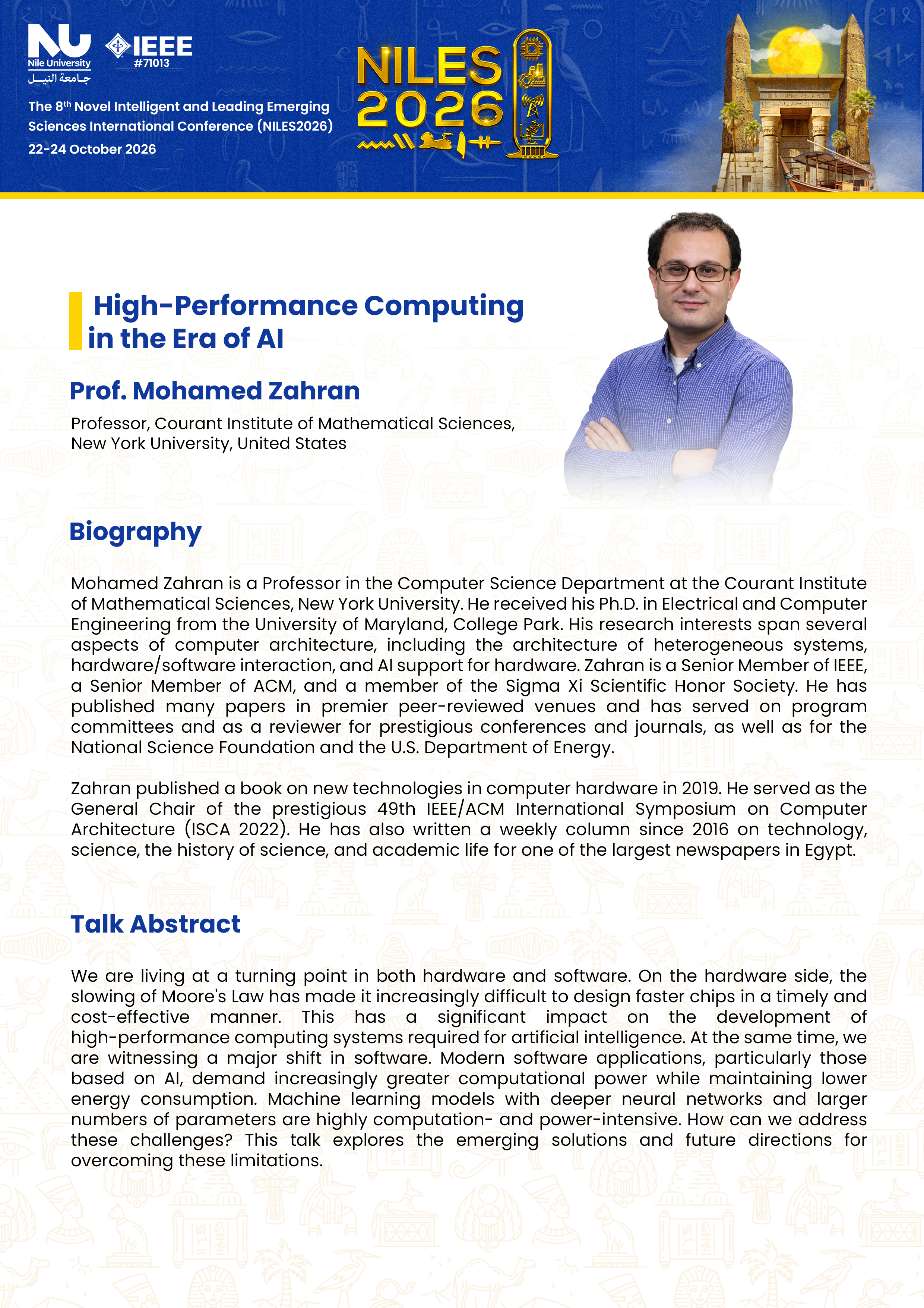Prof. Mohamed Zahran Biography and Abstract
